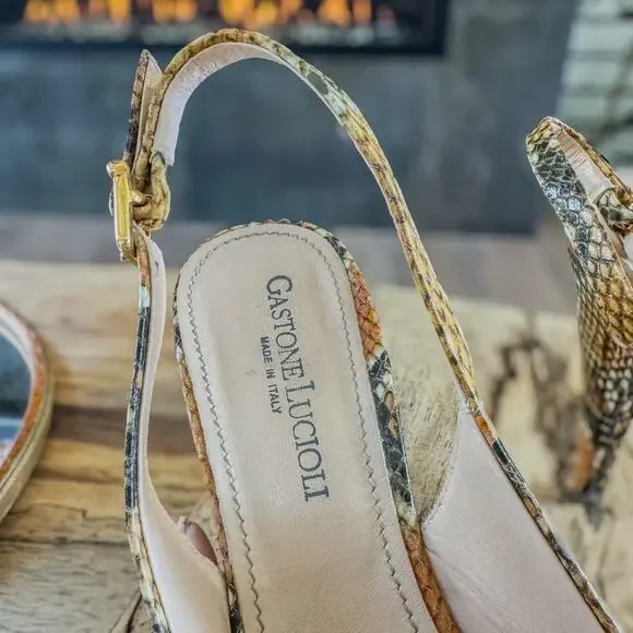 Gastone Lucioli, Made in Italy, Snakeskin Slingback Platform Heel, Women’s 9.5 - Picture 7 of 10